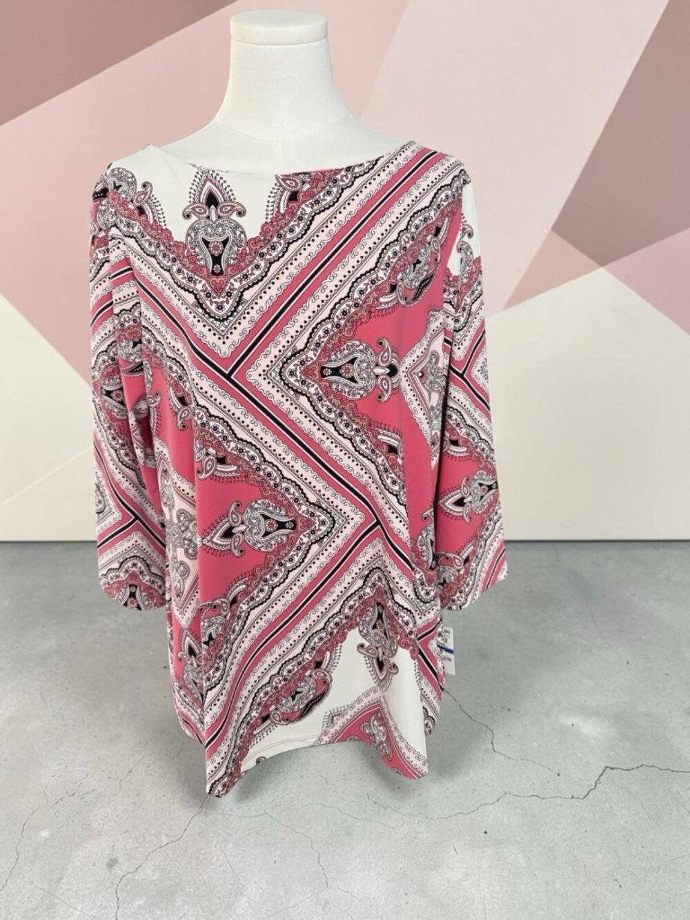 Charter Club Pink/Multicolor 3/4 Sleeve Boat Neck Top-Size XL-NWT